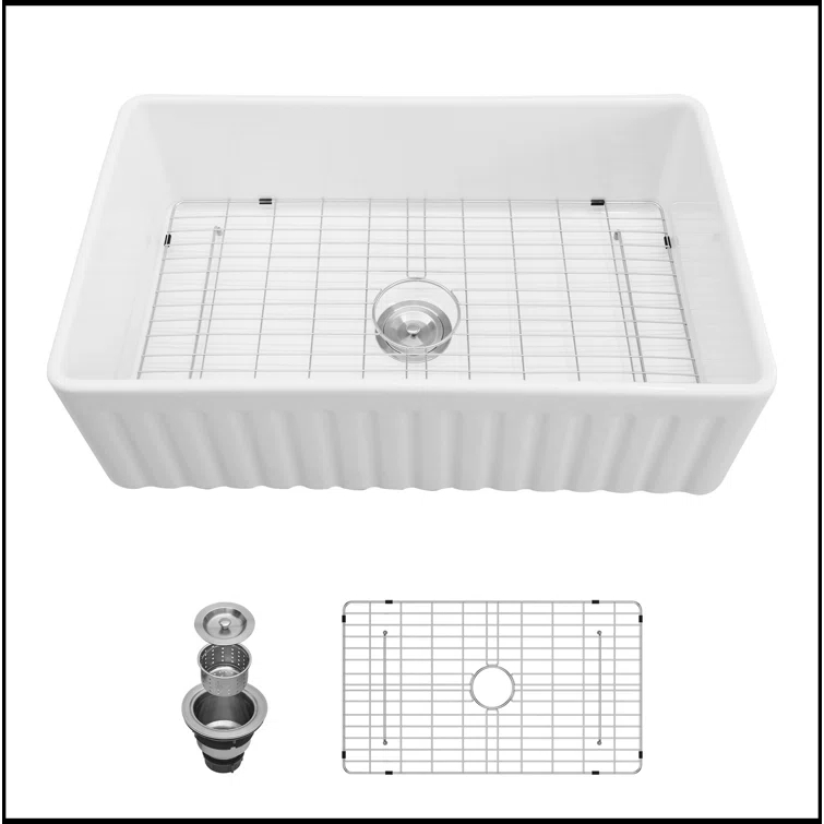White Farmhouse Sink - 36 Inch White Ceramic Single Bowl Farm Kitchen Sink