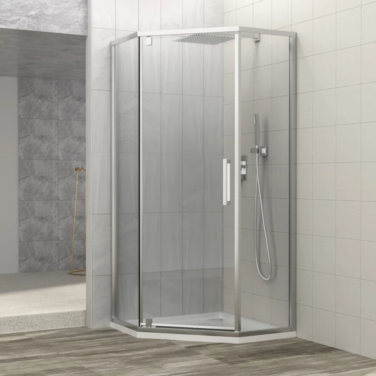 Shower Door 34-1/8" X 72" Semi-Frameless Neo-Angle Hinged Shower Enclosure
