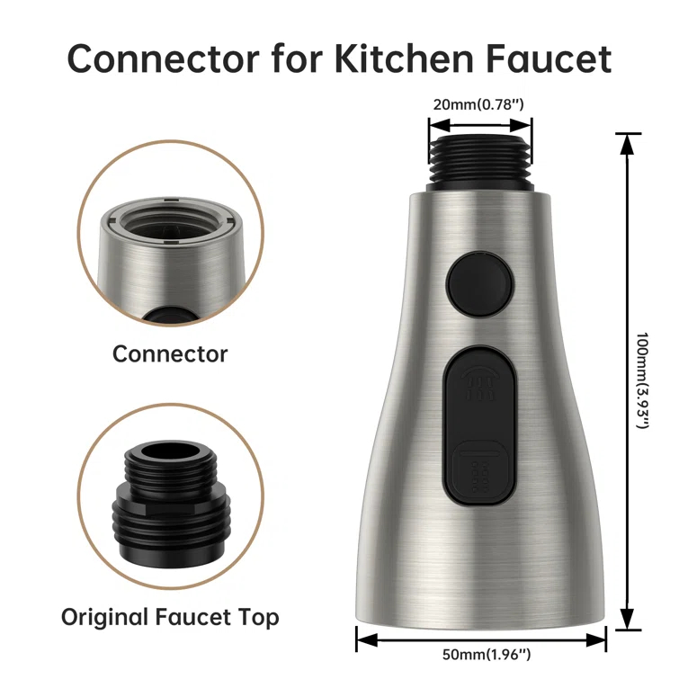 Spring Pull Down Kitchen Faucet Head Replacement for Kitchen Faucet, 3-Modes & 7 Adapters Brushed Nickel Finished