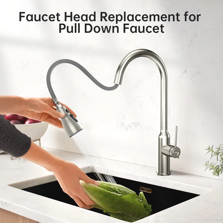 Spring Pull Down Kitchen Faucet Head Replacement for Kitchen Faucet, 3-Modes & 7 Adapters Brushed Nickel Finished