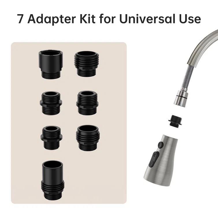 Spring Pull Down Kitchen Faucet Head Replacement for Kitchen Faucet, 3-Modes & 7 Adapters Brushed Nickel Finished