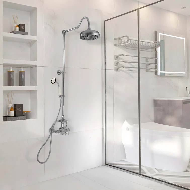Exposed Thermostatic Shower System 36" Wall Mounted with 1.75 GPM Handshower and Lever/Cross Handles