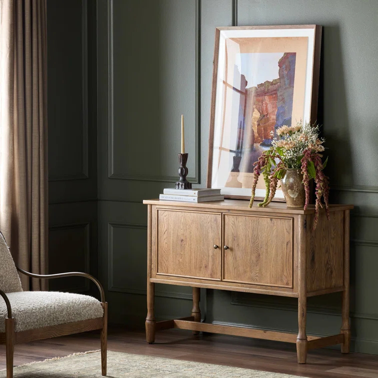 Weathered Oak Veneer Sideboard with Bronze Hardware