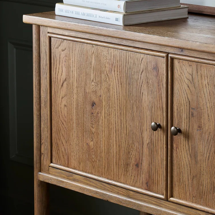 Weathered Oak Veneer Sideboard with Bronze Hardware