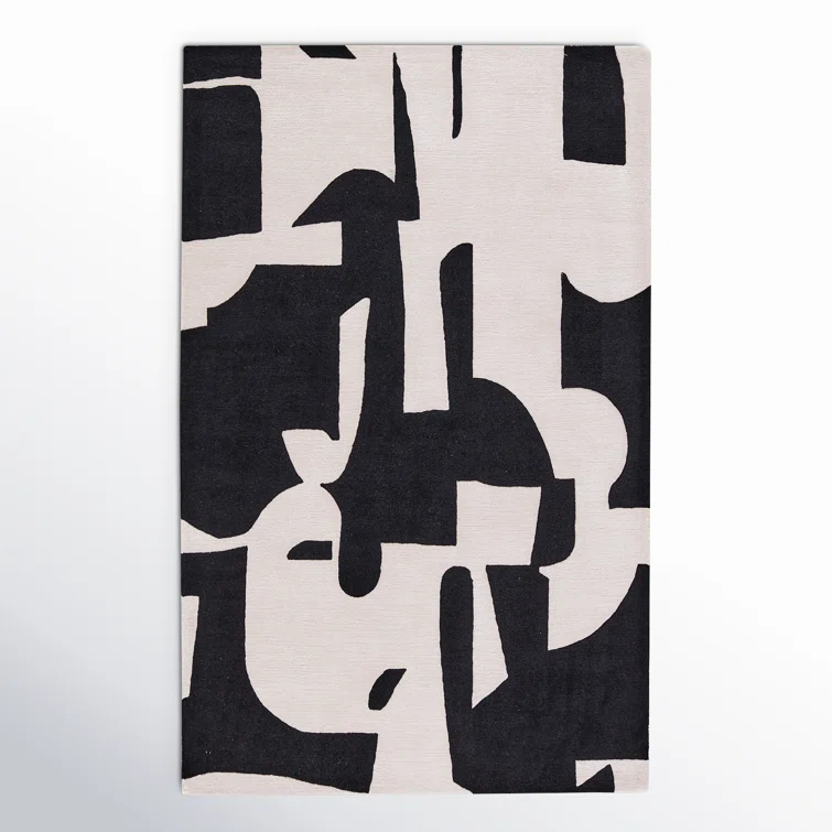Handmade Abstract Black/ Cream Area Rug (8'X10')