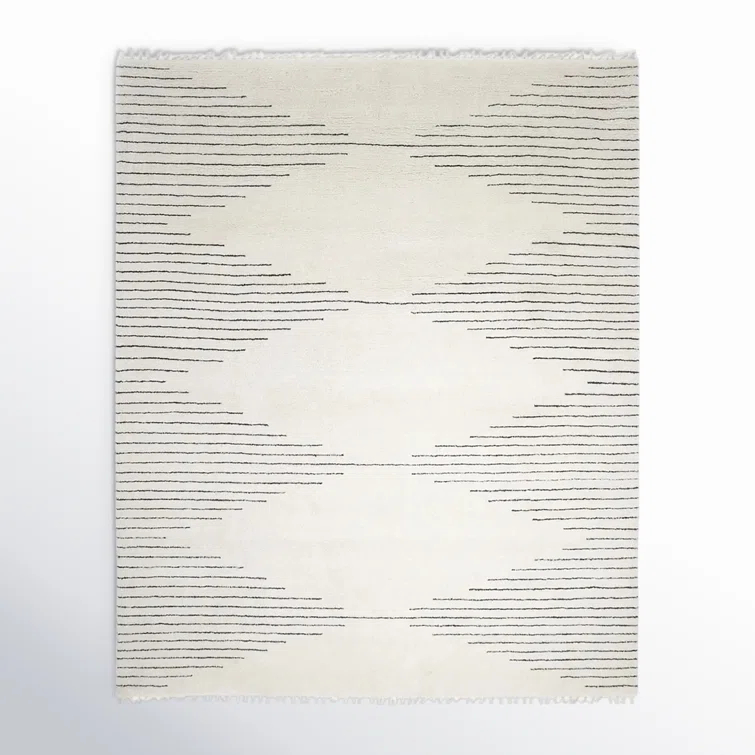 Handmade Ivory Wool 9' x 12' Rectangular Area Rug