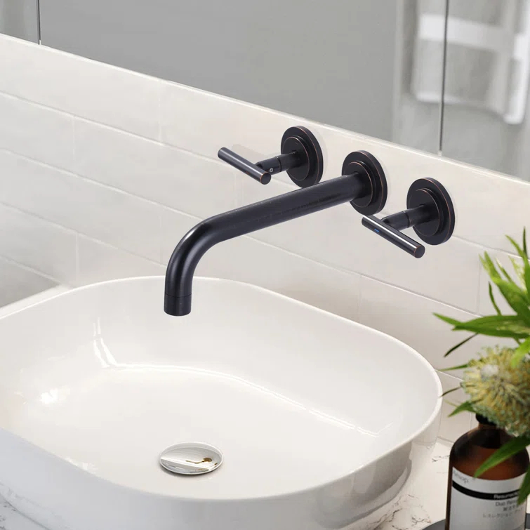 2-Handle 2-Hole Wall Mounted Bathroon Sink Faucet In Spot Resist (Valve Included)