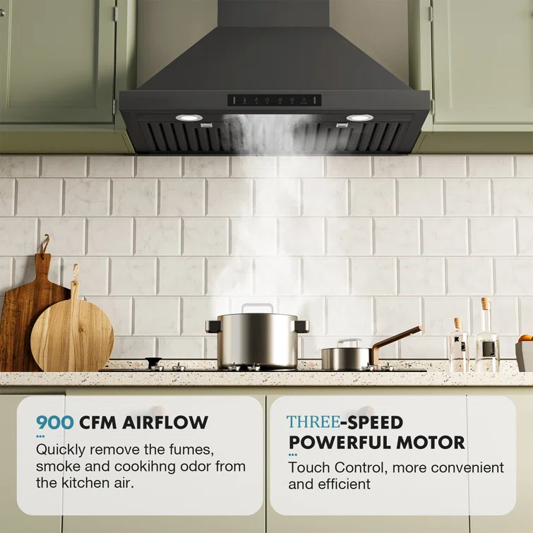 VIKIO PRO 36" 900 CFM Convertible Wall Mount Range Hood with LED Lights & Hands-Free Control RHW30-MH