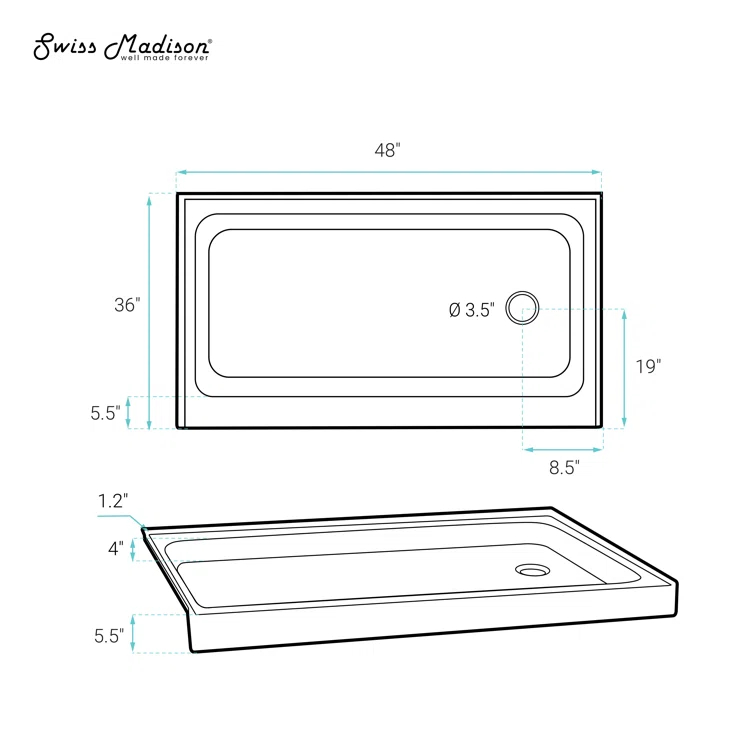 Voltaire 48" x 36" Single-Threshold, Shower Base