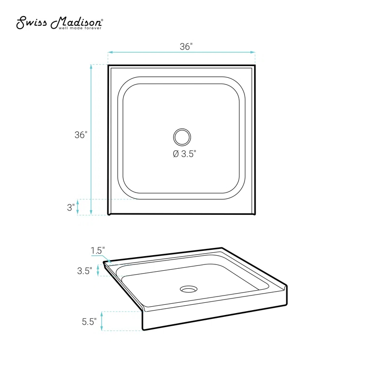 Voltaire 36" x 36" Single-Threshold, Center Drain, Shower Base