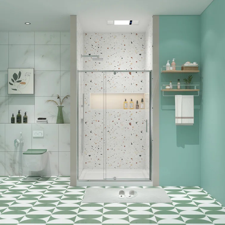 50-54" W X 71" H Piovt Swing Glass Shower Door,Pivot Frame Sliding Shower Door With 1/4"(6Mm) Clear SGCC Tempered Glass, Shower Doors,Reversible Installation