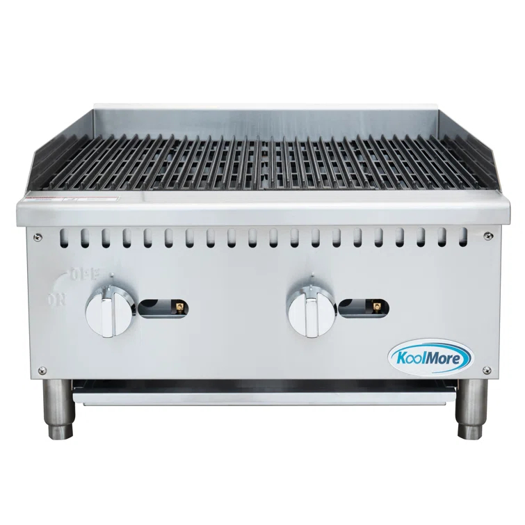 24 in. Commercial 2-Burner Natural Gas Charbroiler with 60,000 BTU in Stainless-Steel (KM-GCB2-24M)