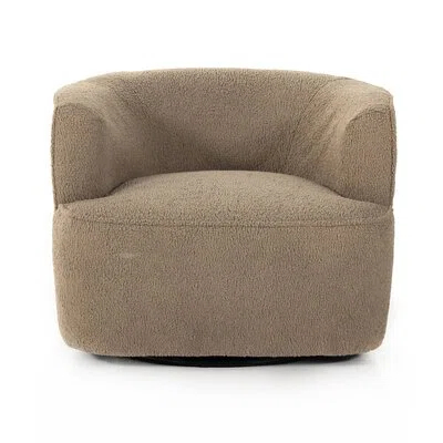 Camel Sheepskin Leather Swivel Barrel Chair