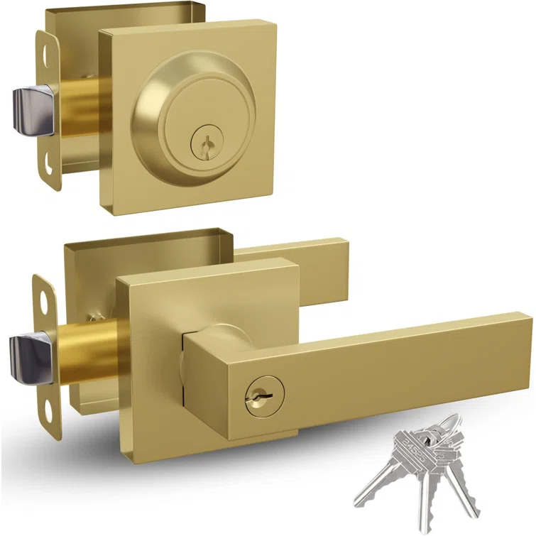 Mega Handles ROBELL Reversible Entry Door Lever and Single Cylinder Deadbolt Lock Combo Pack | Modern Keyed Lever