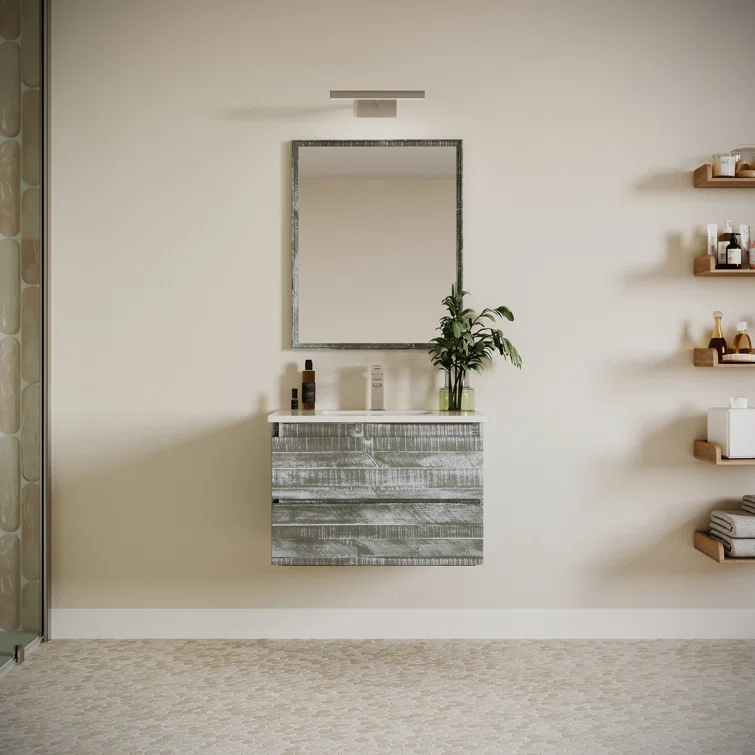 Fresca Formosa 30" Wall Mount Single Sink Bathroom Vanity Set with Top, Sink and Mirror (Faucet Not Included)