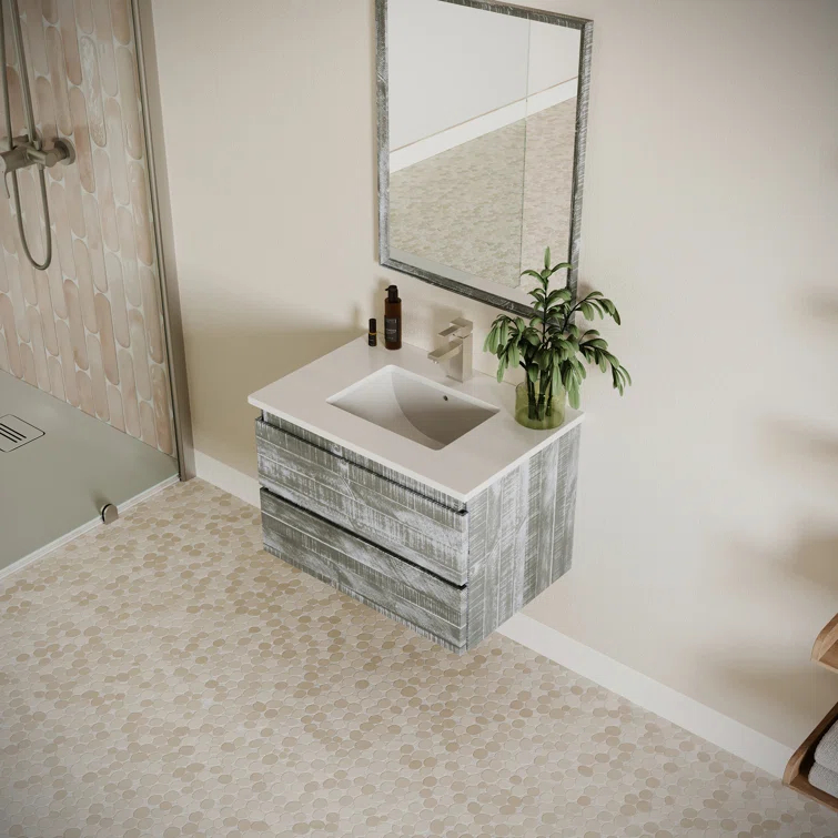 Fresca Formosa 30" Wall Mount Single Sink Bathroom Vanity Set with Top, Sink and Mirror (Faucet Not Included)