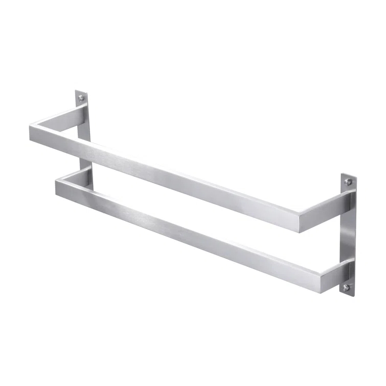 2-Tier Stainless Steel Wall Mounted Square Towel Rack With Concealed Mounting Hardware Staggered Two Rod Towel Rack