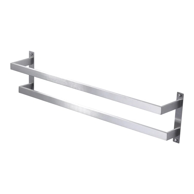 2-Tier Stainless Steel Wall Mounted Square Towel Rack With Concealed Mounting Hardware Staggered Two Rod Towel Rack