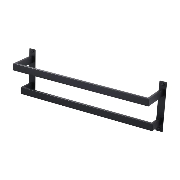 2-Tier Stainless Steel Wall Mounted Square Towel Rack With Concealed Mounting Hardware Staggered Two Rod Towel Rack