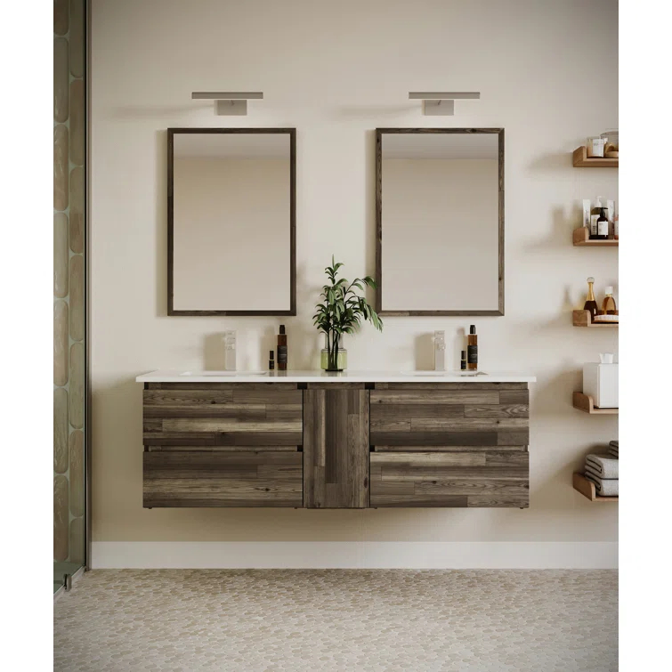 Fresca Formosa 60" Wall Mount Floating Double Sink Modern Bathroom Vanity with Top, Sinks and Mirrors - Faucets Not Included