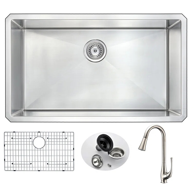 Vanguard 32.75'' L Undermount Single Bowl Stainless Steel Kitchen Sink