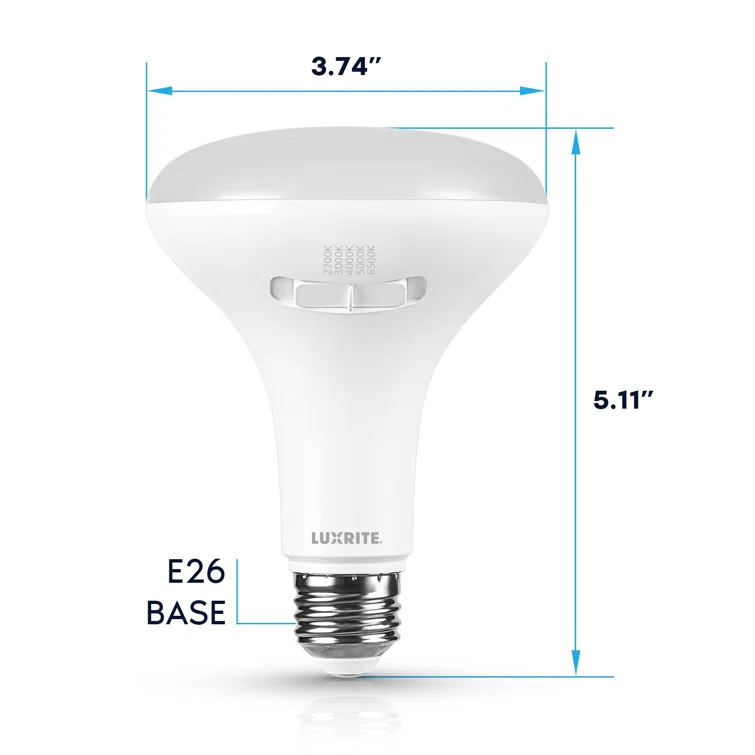 Luxrite BR30 LED Light Bulb =85W 5CCT 2700K 3000K 3500K 4000K 5000K, Dimmable, LED Flood Light Bulb, UL Listed, E26 Medium Base 6 Pack