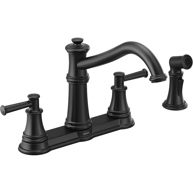 Belfield Matte Black Two-Handle High Arc Kitchen Faucet With Side Spray