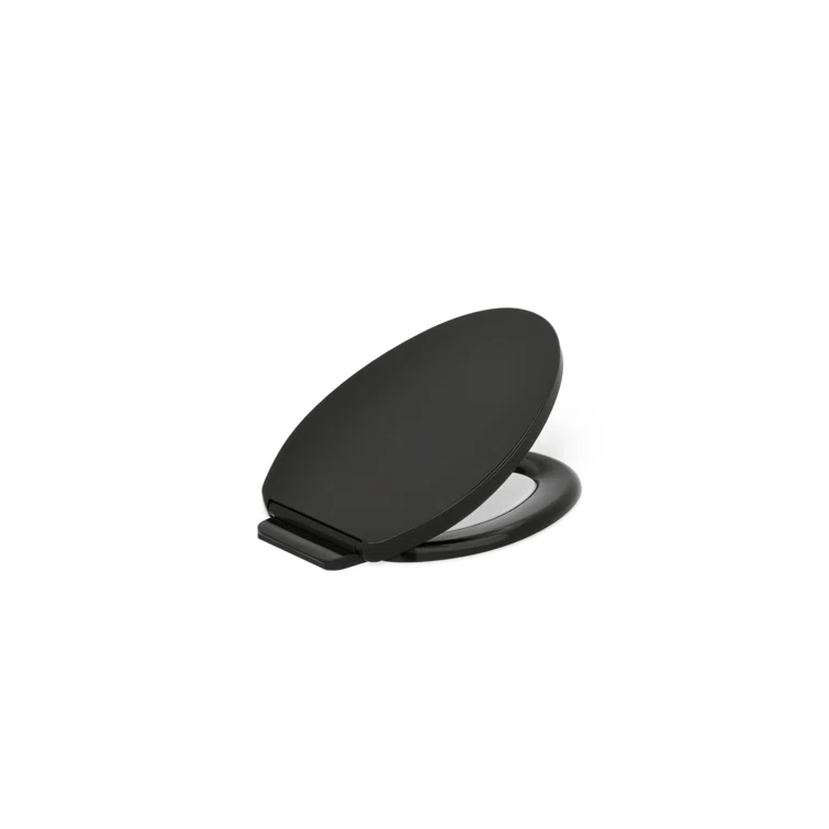 Elongated Toilet Seat, Slow Soft Close, Oval(Oblong) Toilet Seat For Elongated Toilets, Quiet-Close Lid And Seat, Easy To Install And Clean, Never Loosen, Black(18.5)