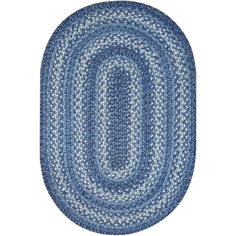 Damell Braided Non-Shedding Reversible Jute Blue Rug