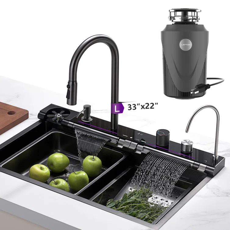 Lefton 33"x22" Single Bowl Stainless Steel Kitchen Sink Ks2207l With 1 Hp Continuous Feed Garbage Disposal Lgd-1010