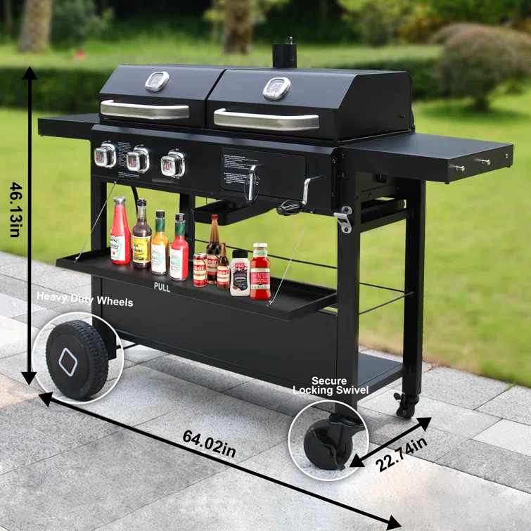 Brand-man Propane Gas Grill And Charcoal Grill Combo,grill And Griddle Combo Dual Fuel Bbq Grill With Dual Lids For Outdoor Barbecue