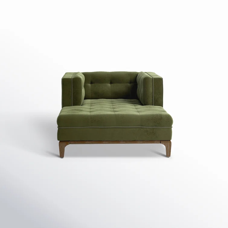 Sapphire Olive Velvet Handcrafted Contemporary Sofa Chaise