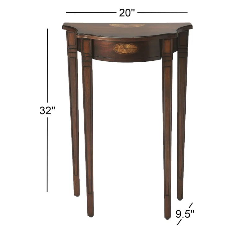 Chester Demilune Console Table in Dark Cherry with Linen-Fold Inlay