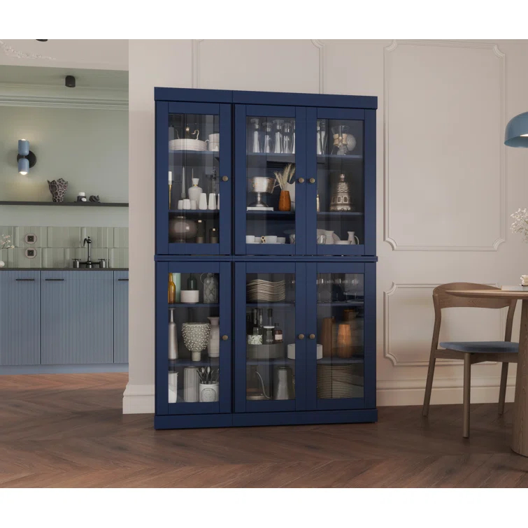 100% Solid Wood 48.5" Pantry China Cabinet with Clear Glass Doors and Adjustable Shelves