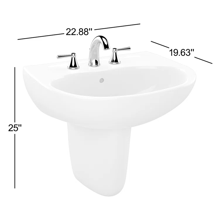 Supreme® Vitreous China U-Shaped Wall Mount Bathroom Sink with Overflow