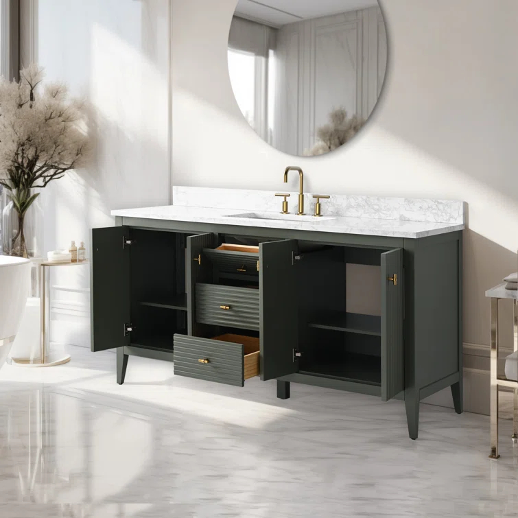 60'' Single Bathroom Vanity with Engineered Marble Top