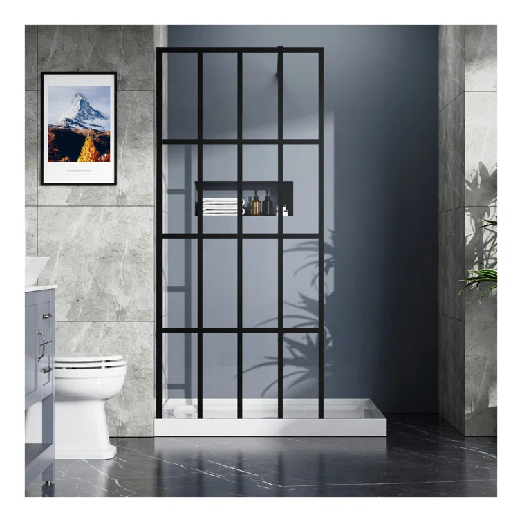 LIYU Goodyo 34" X 72" Shower Door Walk-in Black Finish LIYU-XX-W122346711