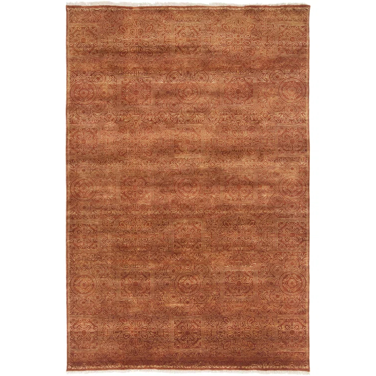 Hand-Knotted Classic Red Wool 66" x 42" Area Rug with Fringe Detail