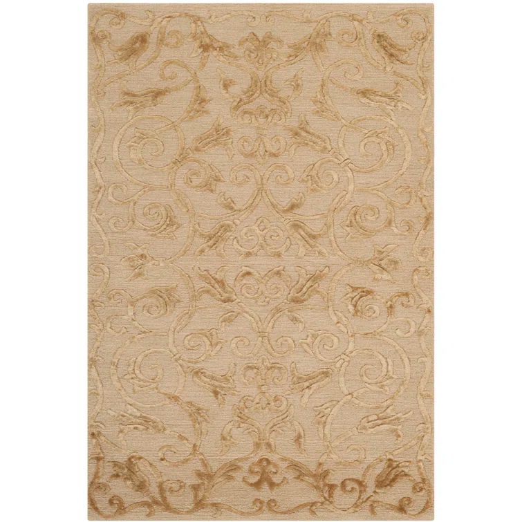 Tibetan Hand-Knotted Light Gold Area Rug
