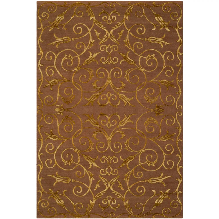 Tibetan Hand Knotted Silk & Wool Pile Floral Rug