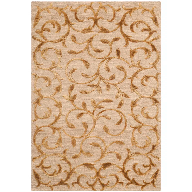 Tibetan Hand Knotted Silk & Wool Pile Floral Rug