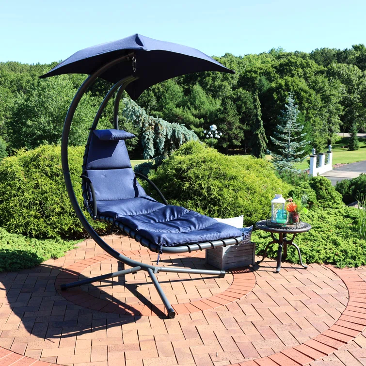 Steel Outdoor Floating Chaise Lounge Chair with Canopy with Stand