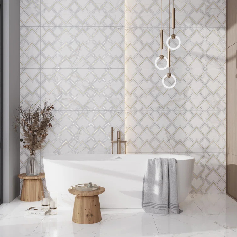 Strata 24 X 48 In. Polished White And Gold Porcelain Large Format Wall Tile (7.75 Sq Ft/Case) - 1 Pack