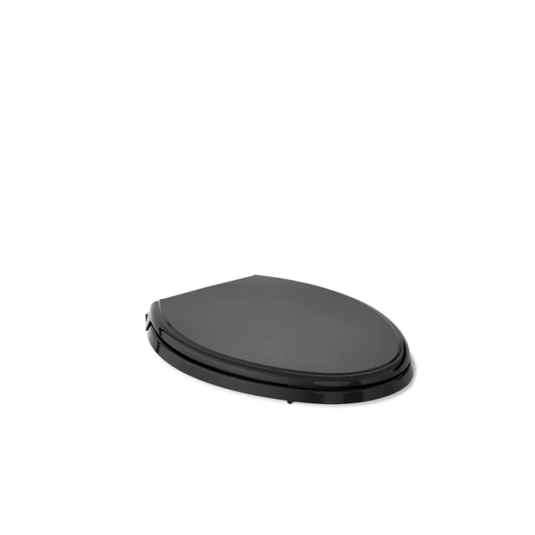Elongated Toilet Seat, Slow Soft Close, Oval(Oblong) Toilet Seat For Elongated Toilets, Quiet-Close Lid And Seat, Easy To Install And Clean, Never Loosen, Black(18.5)