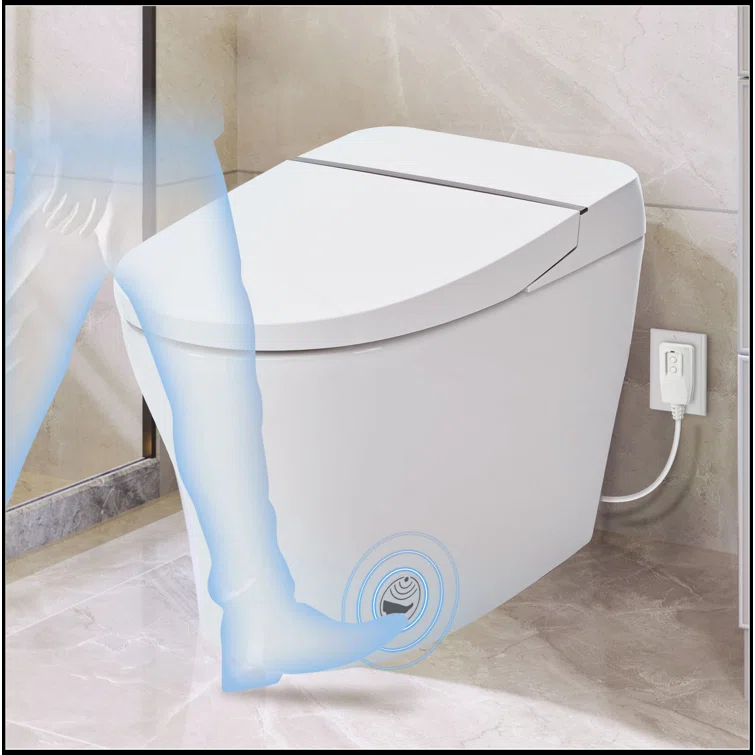 Smart Toilet Bidet Combo With Self-Cleaning Nozzle,Upmarket Compact Dual Flush Toilet 1/1.28 GPF,Tank Less Toilet With Foot Sensor Flush,White Night Light,Knob Control,Power Outage Flushing,Soft Close