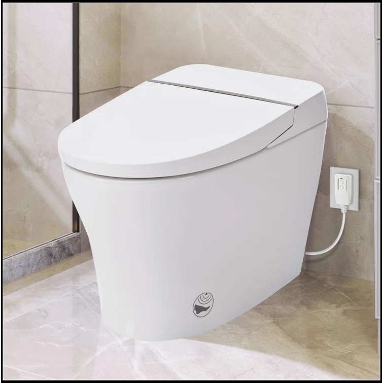 Smart Toilet Bidet Combo With Self-Cleaning Nozzle,Upmarket Compact Dual Flush Toilet 1/1.28 GPF,Tank Less Toilet With Foot Sensor Flush,White Night Light,Knob Control,Power Outage Flushing,Soft Close