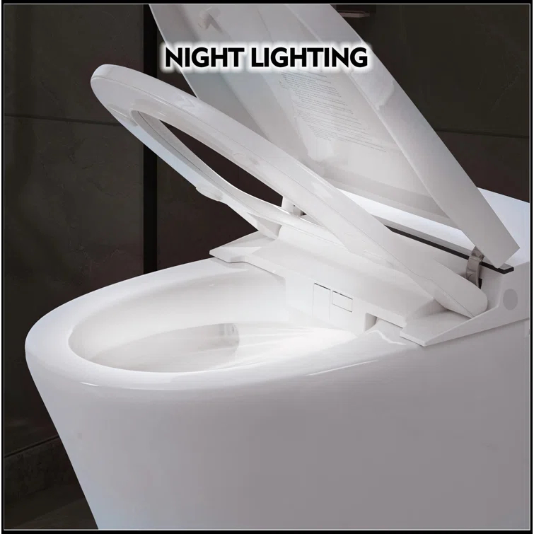 Smart Toilet Bidet Combo With Self-Cleaning Nozzle,Upmarket Compact Dual Flush Toilet 1/1.28 GPF,Tank Less Toilet With Foot Sensor Flush,White Night Light,Knob Control,Power Outage Flushing,Soft Close