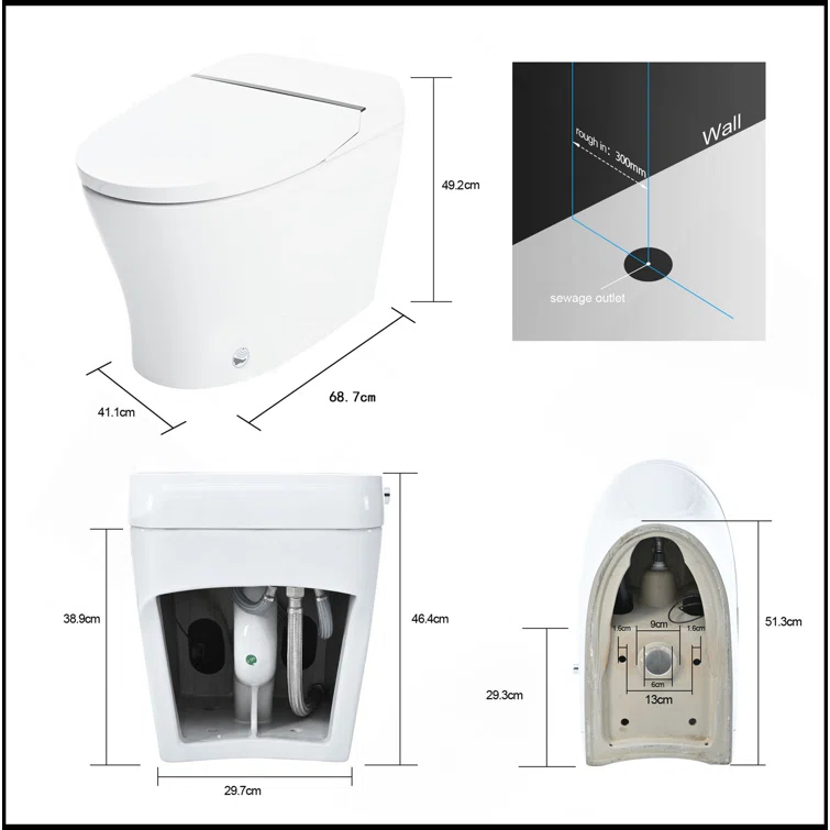 Smart Toilet Bidet Combo With Self-Cleaning Nozzle,Upmarket Compact Dual Flush Toilet 1/1.28 GPF,Tank Less Toilet With Foot Sensor Flush,White Night Light,Knob Control,Power Outage Flushing,Soft Close