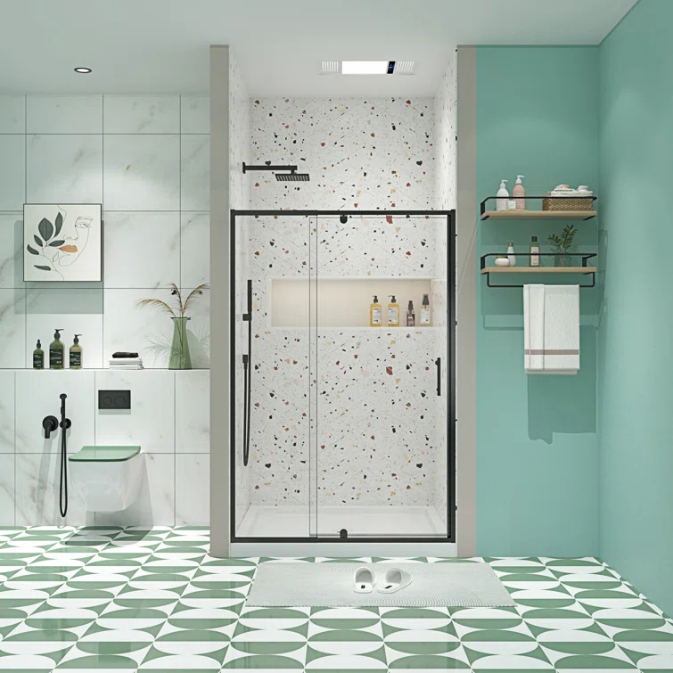 44-48" W x 71" H Flush Glass Shower Door Reversible Installation