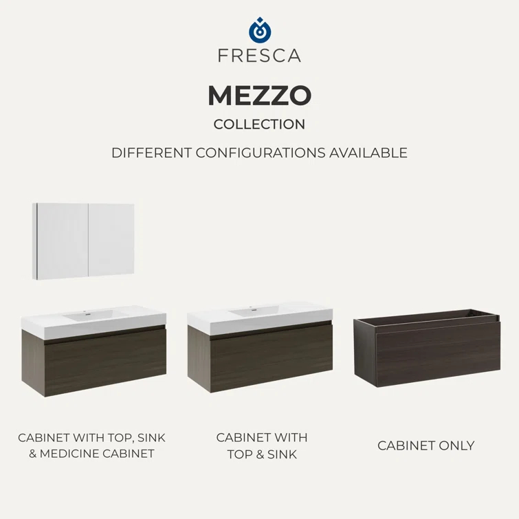 Mezzo 48" Wall Mount Single Sink Modern Bathroom Vanity with Medicine Cabinet - Faucet Not Included
